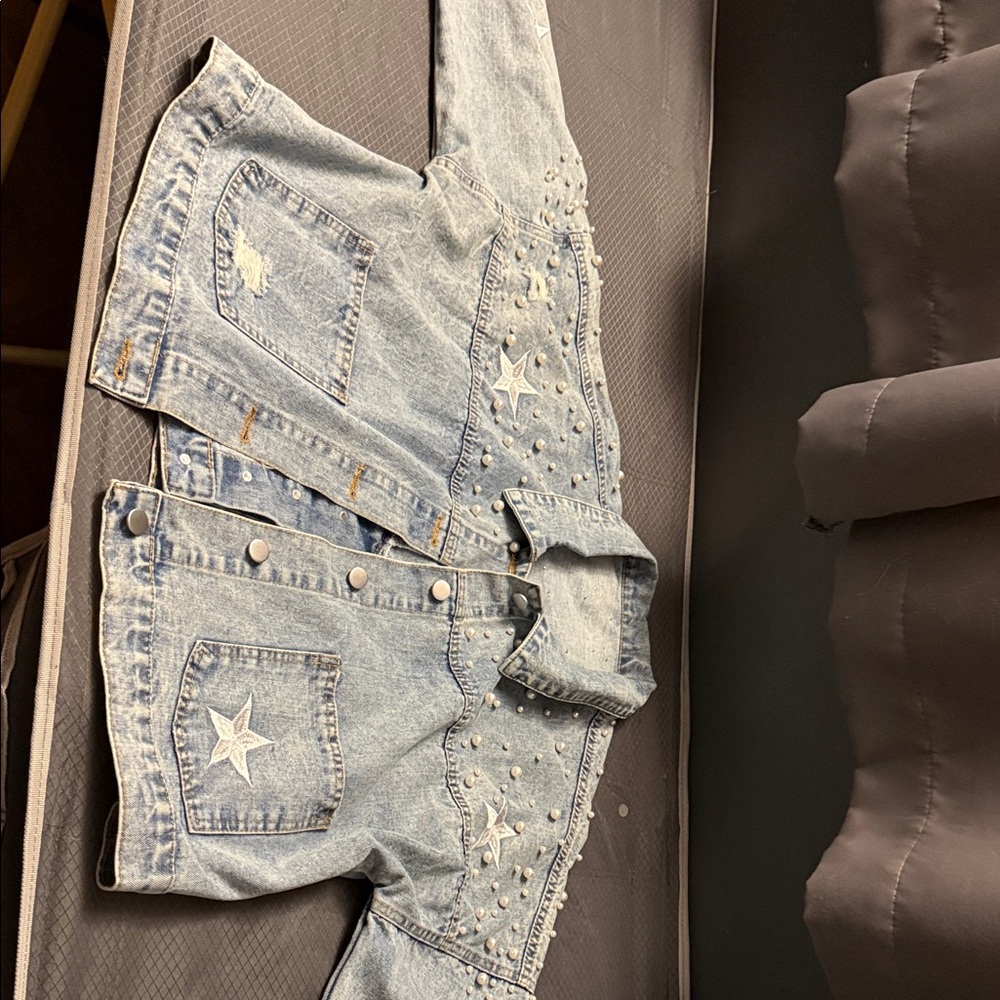 Women's Denim Jacket with Star Embellishments